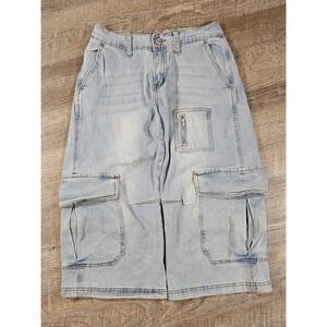 Y2K Wave Jeans Denim Cargo Jorts Women Size 3 Light Wash Baggy Skater Long Short